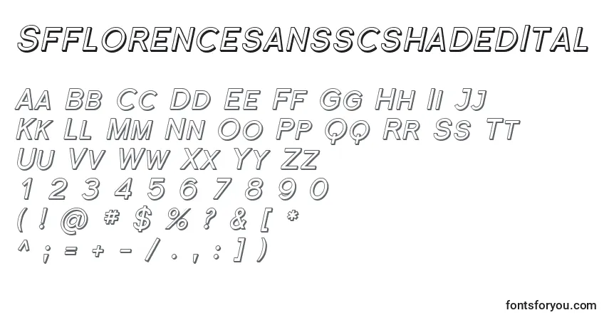 A fonte SfflorencesansscshadedItal – alfabeto, números, caracteres especiais