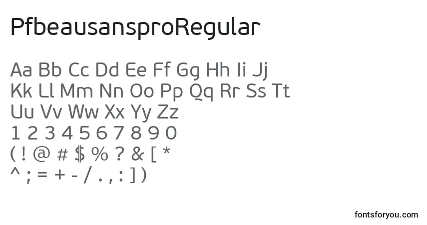A fonte PfbeausansproRegular – alfabeto, números, caracteres especiais