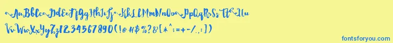 フォントDality – 青い文字が黄色の背景にあります。