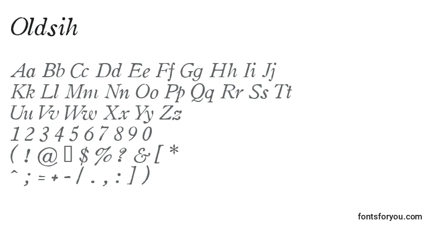 Czcionka Oldsih – alfabet, cyfry, specjalne znaki
