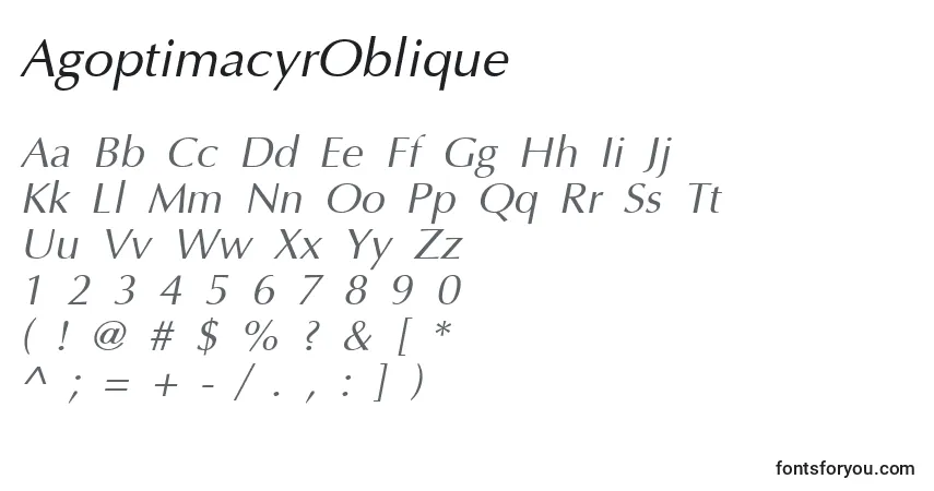 Czcionka AgoptimacyrOblique – alfabet, cyfry, specjalne znaki