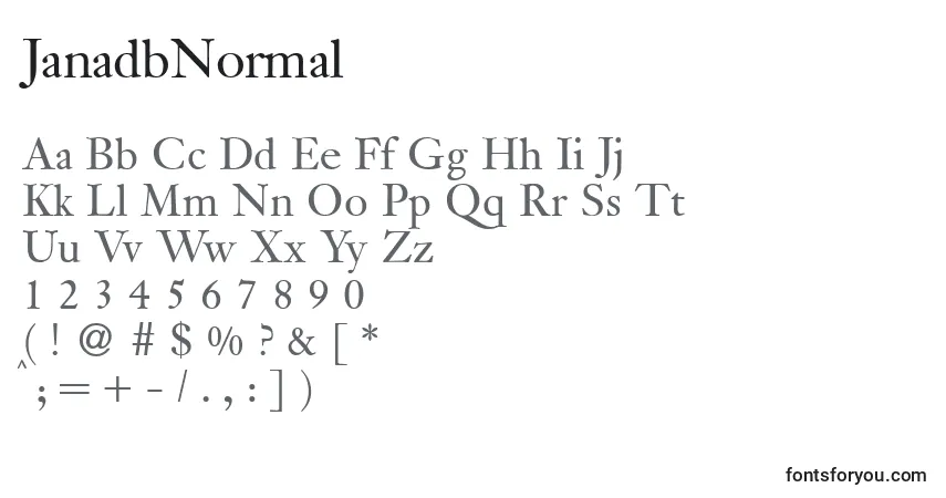 A fonte JanadbNormal – alfabeto, números, caracteres especiais
