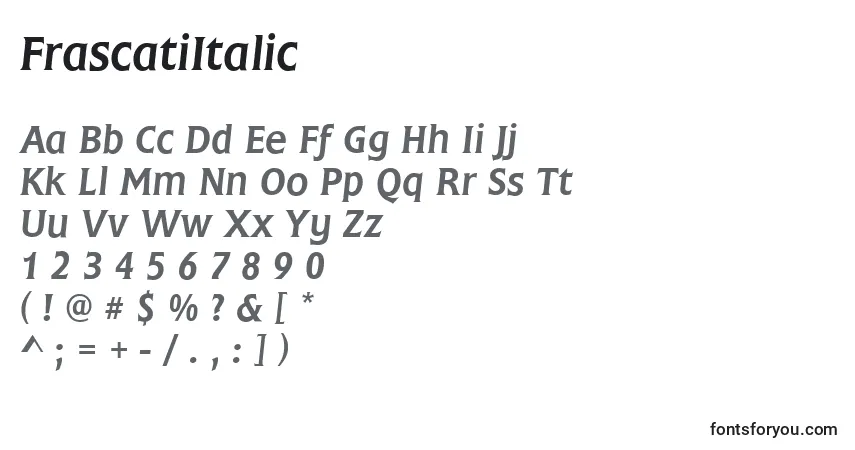 Шрифт FrascatiItalic – алфавит, цифры, специальные символы