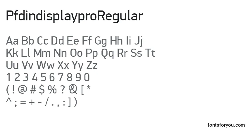 A fonte PfdindisplayproRegular – alfabeto, números, caracteres especiais