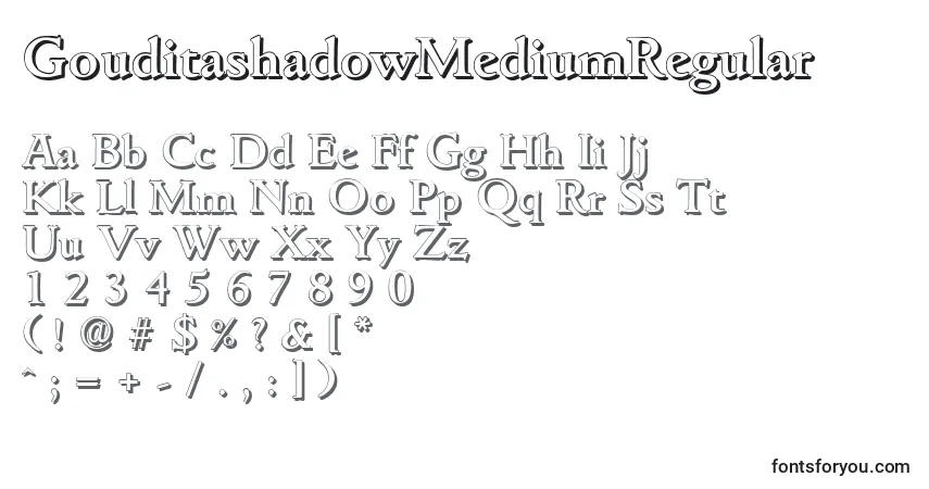 Czcionka GouditashadowMediumRegular – alfabet, cyfry, specjalne znaki
