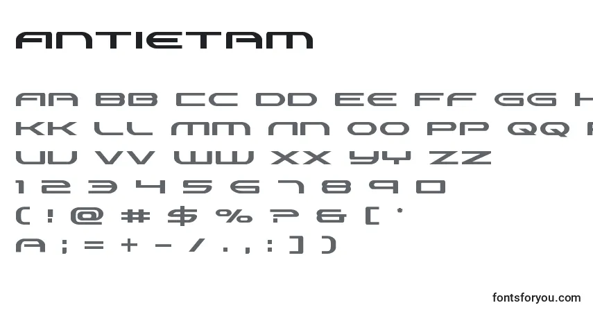 A fonte Antietam – alfabeto, números, caracteres especiais