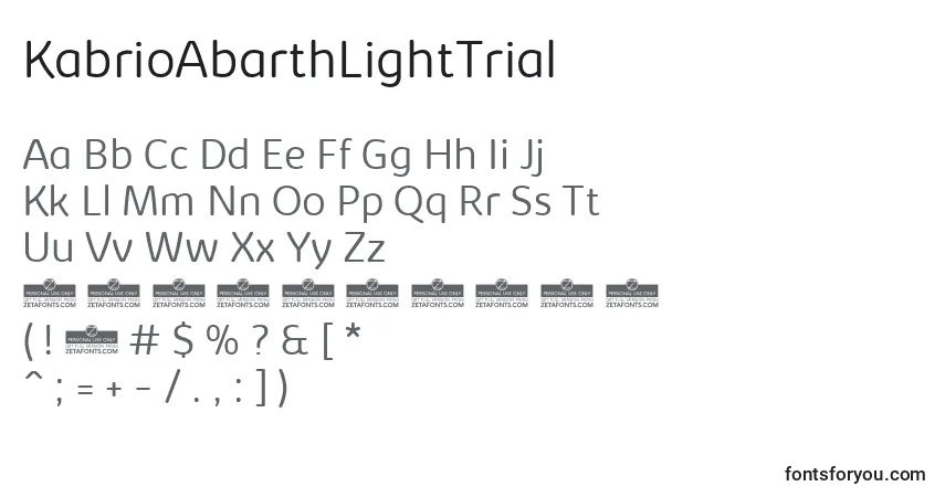 Шрифт KabrioAbarthLightTrial – алфавит, цифры, специальные символы