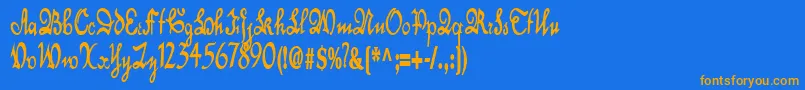 フォントDancerRegular – オレンジ色の文字が青い背景にあります。