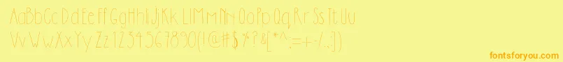フォントDilemhandwritten – オレンジの文字が黄色の背景にあります。