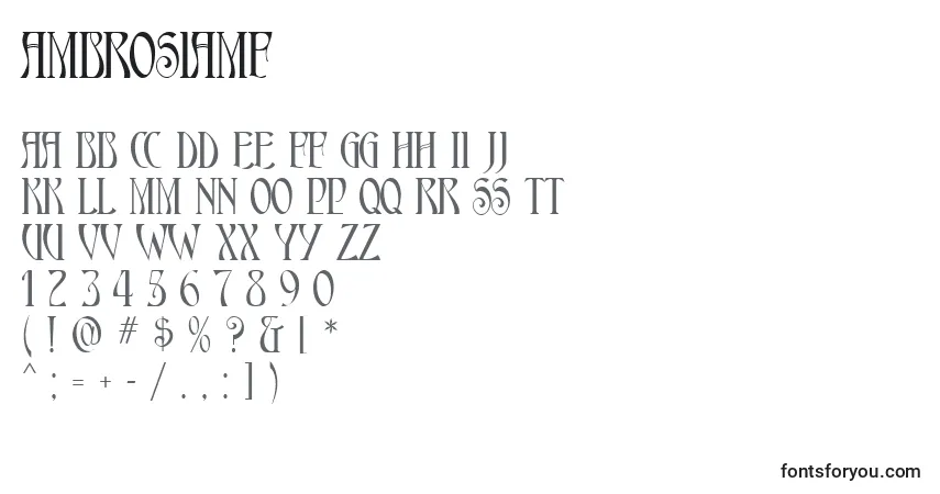 Czcionka AmbrosiaMf – alfabet, cyfry, specjalne znaki
