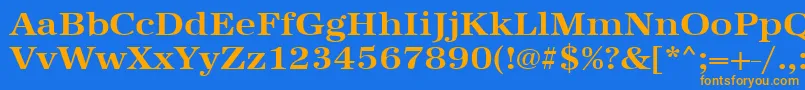 フォントUrwantiquatextwidBold – オレンジ色の文字が青い背景にあります。