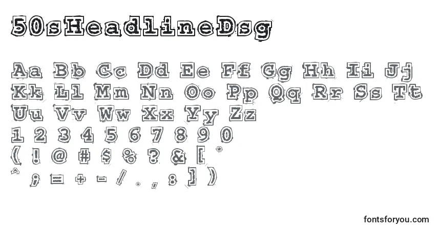 Czcionka 50sHeadlineDsg – alfabet, cyfry, specjalne znaki