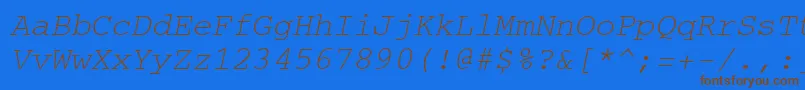 CourierItalic-Schriftart – Braune Schriften auf blauem Hintergrund
