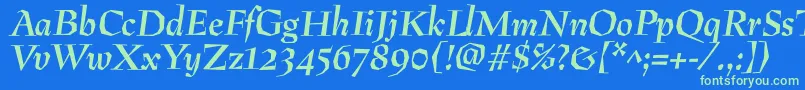 フォントPreissigantikvaBolditalic – 青い背景に緑のフォント