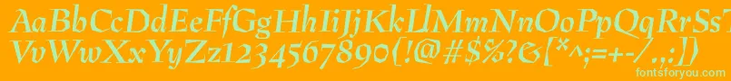 PreissigantikvaBolditalic-Schriftart – Grüne Schriften auf orangefarbenem Hintergrund