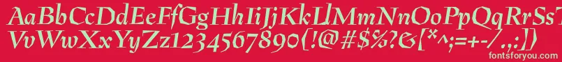 フォントPreissigantikvaBolditalic – 赤い背景に緑の文字