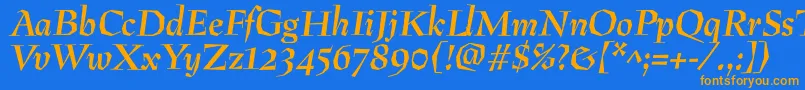 フォントPreissigantikvaBolditalic – オレンジ色の文字が青い背景にあります。