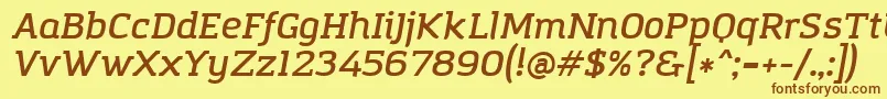 Fonte AmazingGroteskDemiItalic – fontes marrons em um fundo amarelo