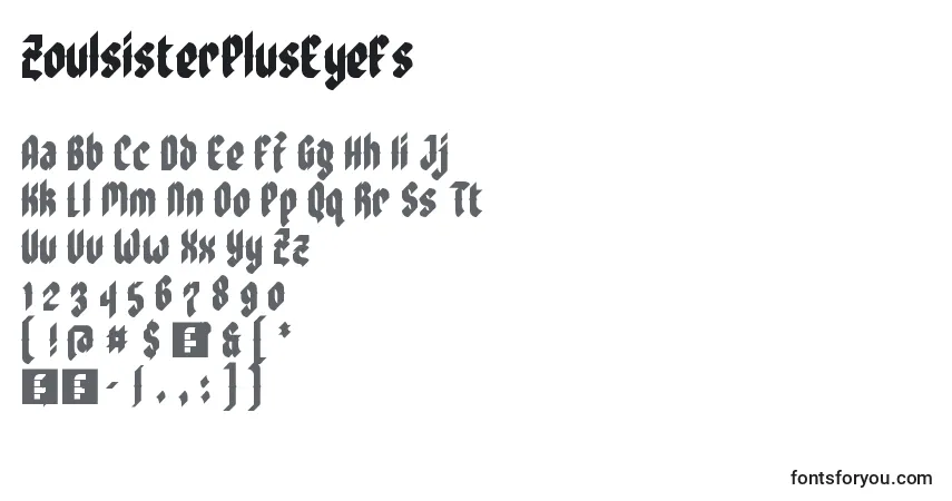 A fonte ZoulsisterPlusEyeFs – alfabeto, números, caracteres especiais