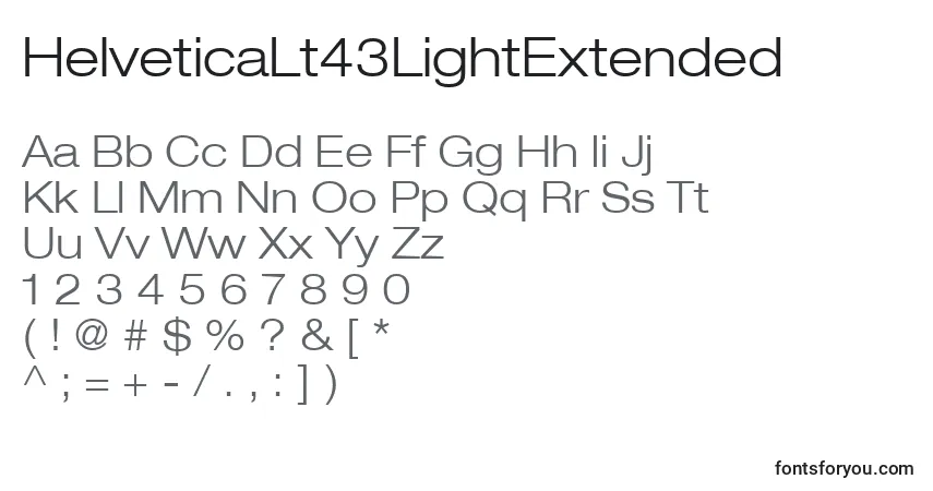 Schriftart HelveticaLt43LightExtended – Alphabet, Zahlen, spezielle Symbole
