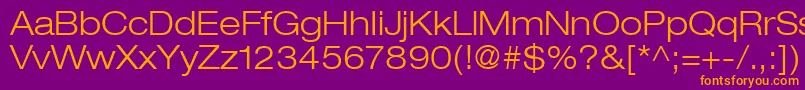 HelveticaLt43LightExtended-Schriftart – Orangefarbene Schriften auf violettem Hintergrund
