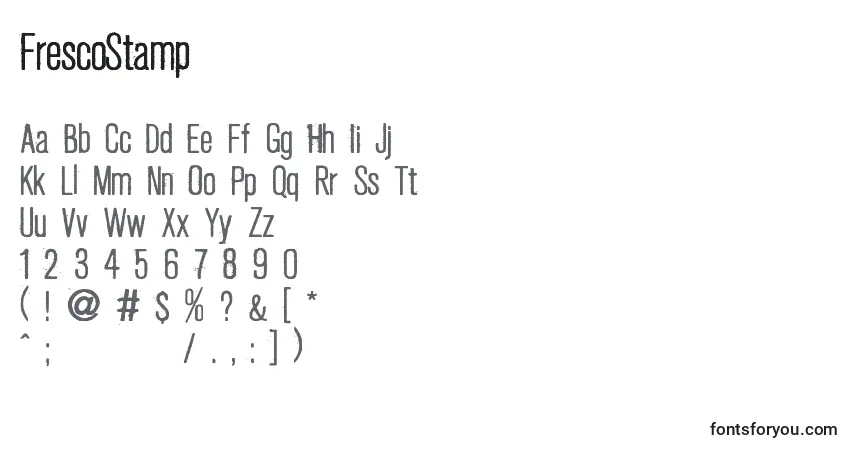 Schriftart FrescoStamp – Alphabet, Zahlen, spezielle Symbole