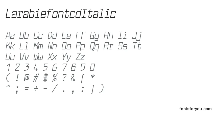 A fonte LarabiefontcdItalic – alfabeto, números, caracteres especiais