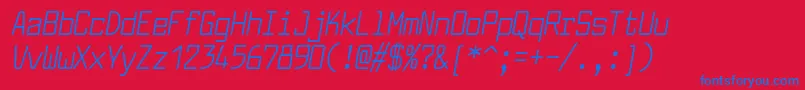 LarabiefontcdItalic-Schriftart – Blaue Schriften auf rotem Hintergrund