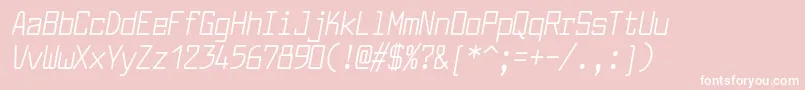 LarabiefontcdItalic-fontti – valkoiset fontit vaaleanpunaisella taustalla