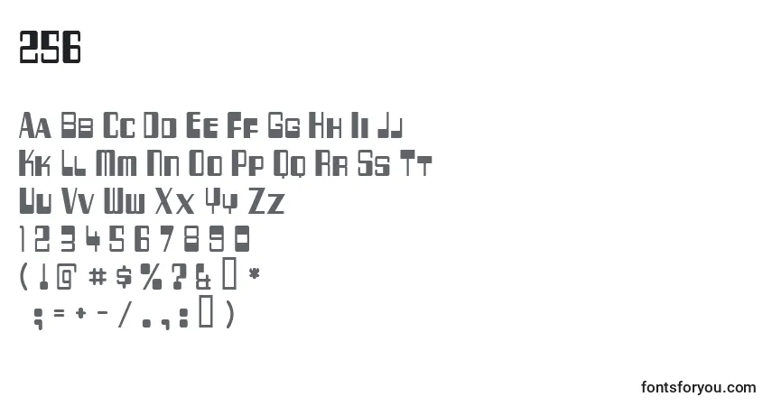 A fonte 256 – alfabeto, números, caracteres especiais