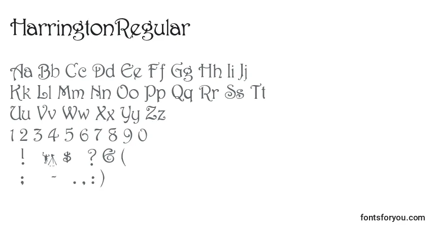 A fonte HarringtonRegular – alfabeto, números, caracteres especiais