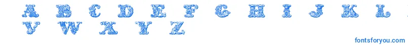 Exotica-Schriftart – Blaue Schriften auf weißem Hintergrund