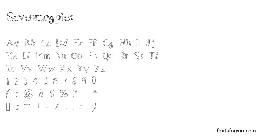 A fonte Sevenmagpies – alfabeto, números, caracteres especiais