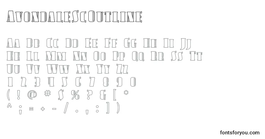 A fonte AvondaleScOutline – alfabeto, números, caracteres especiais