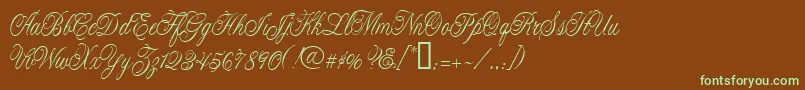 フォントCacLaskoCondensed – 緑色の文字が茶色の背景にあります。