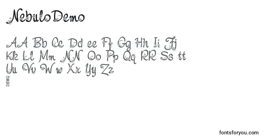 Шрифт NebuloDemo – алфавит, цифры, специальные символы