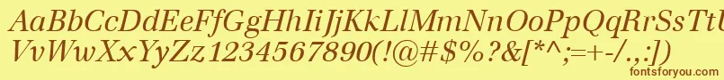 フォントEmonaItalic – 茶色の文字が黄色の背景にあります。