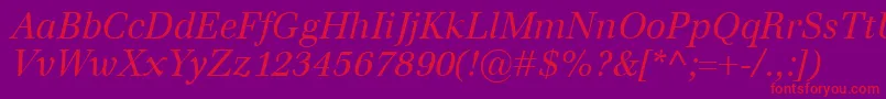 EmonaItalic-Schriftart – Rote Schriften auf violettem Hintergrund