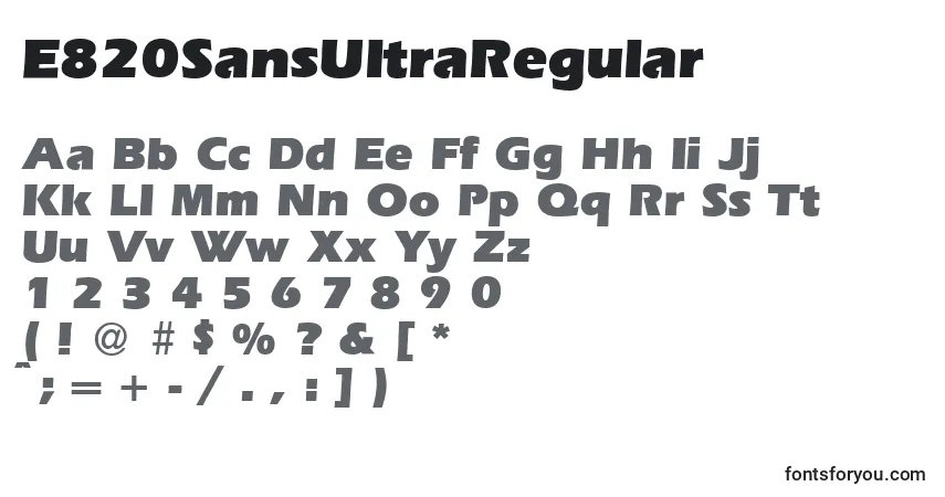 E820SansUltraRegular-fontti – aakkoset, numerot, erikoismerkit