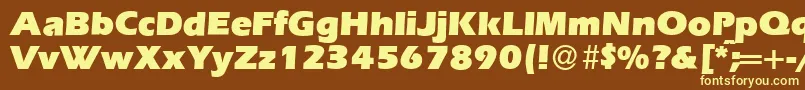 E820SansUltraRegular-fontti – keltaiset fontit ruskealla taustalla