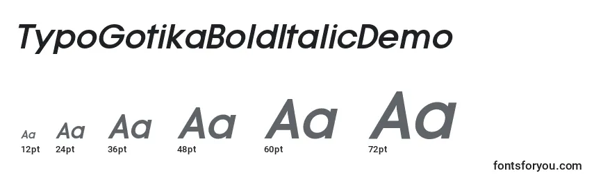 Größen der Schriftart TypoGotikaBoldItalicDemo