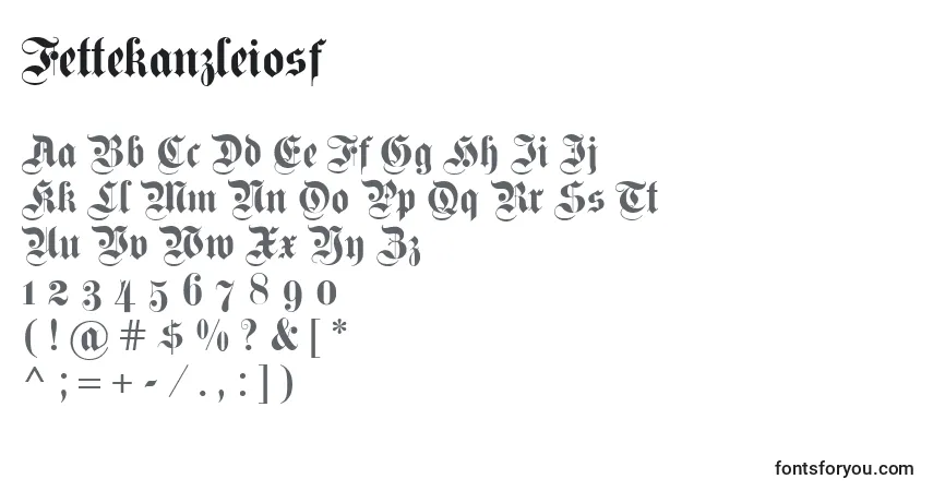 Fettekanzleiosf-fontti – aakkoset, numerot, erikoismerkit