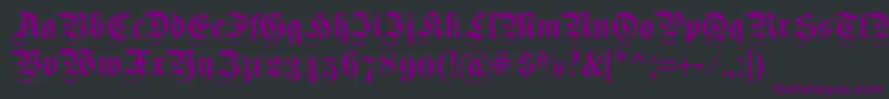 Fettekanzleiosf-fontti – violetit fontit mustalla taustalla