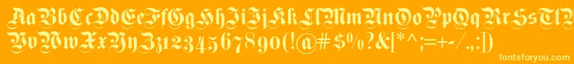 Fettekanzleiosf-Schriftart – Gelbe Schriften auf orangefarbenem Hintergrund