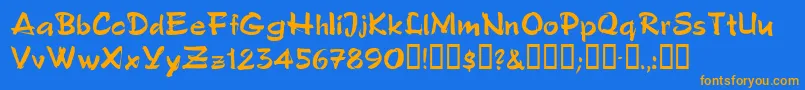 Polosemiscript Font – Orange Fonts on Blue Background