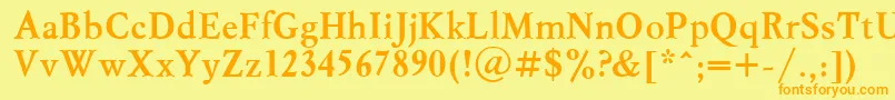 MyslcttBold-Schriftart – Orangefarbene Schriften auf gelbem Hintergrund
