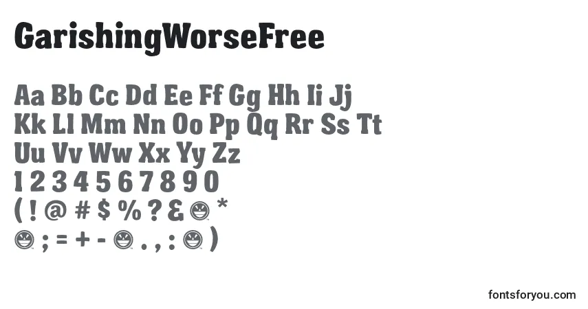 Czcionka GarishingWorseFree – alfabet, cyfry, specjalne znaki