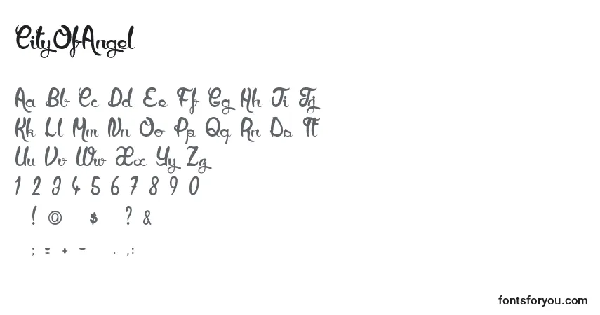 Czcionka CityOfAngel – alfabet, cyfry, specjalne znaki