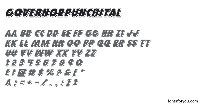 Schriftart Governorpunchital – Alphabet, Zahlen, spezielle Symbole