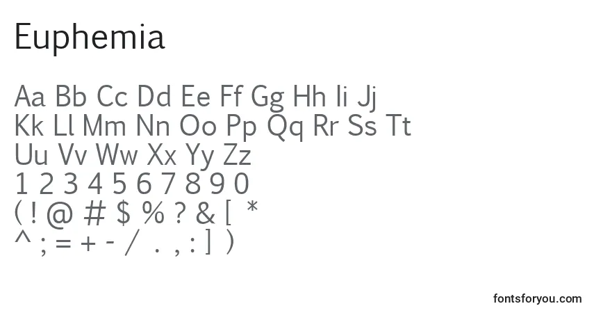 Шрифт Euphemia – алфавит, цифры, специальные символы